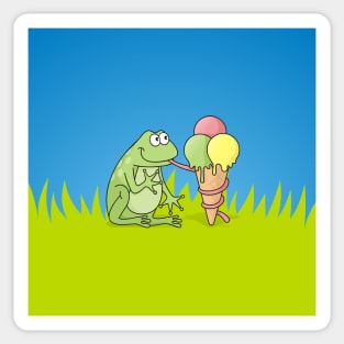 Frog with Icecream Background Sticker